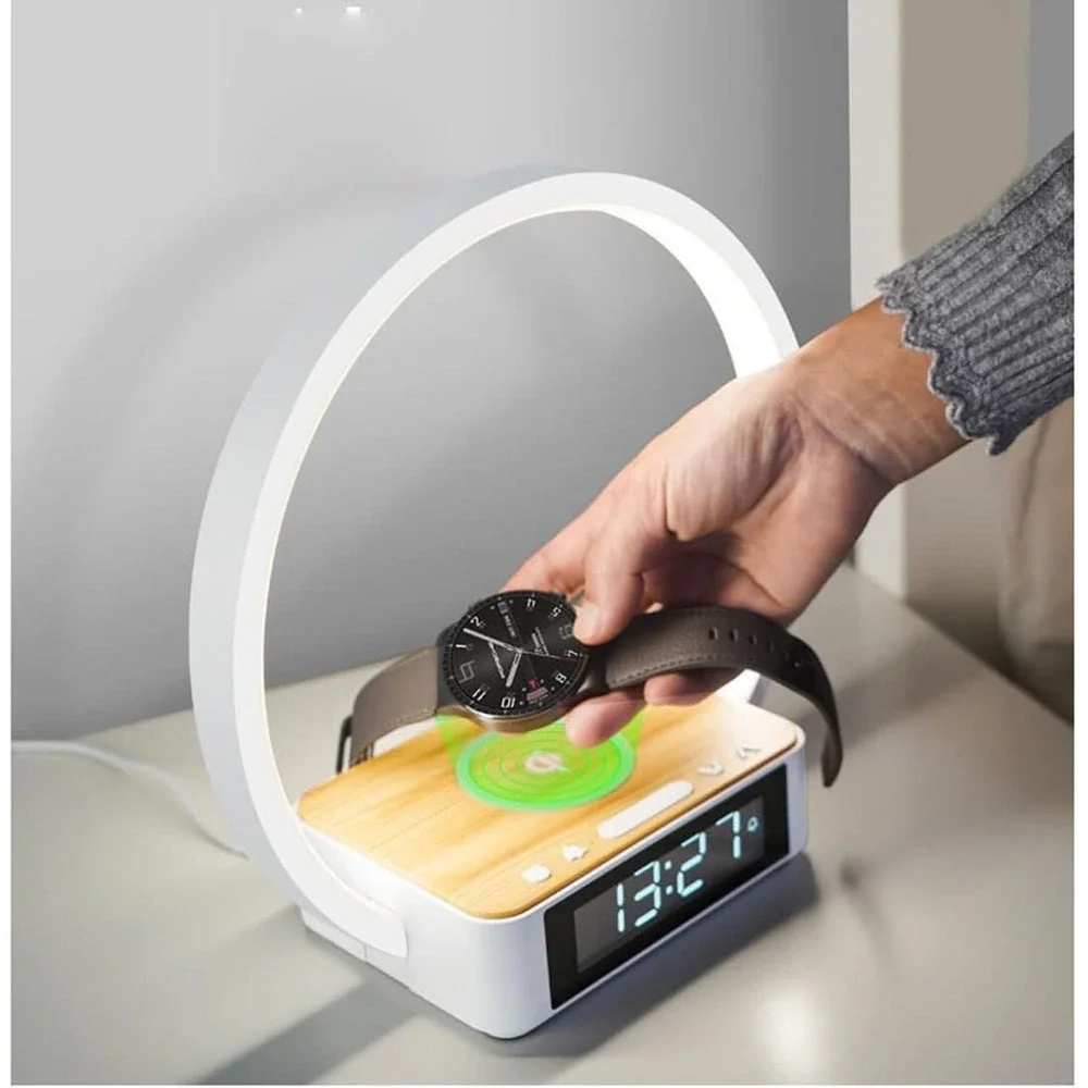 ZYOQYG LED Desk Lamp Alarm Clock Wireless Charger Touch Dimming